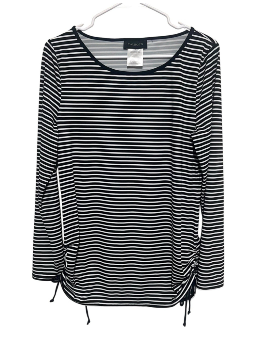 Talbots Swim Shirt Rash Guard Women’s Medium Black White Striped Ruched Top